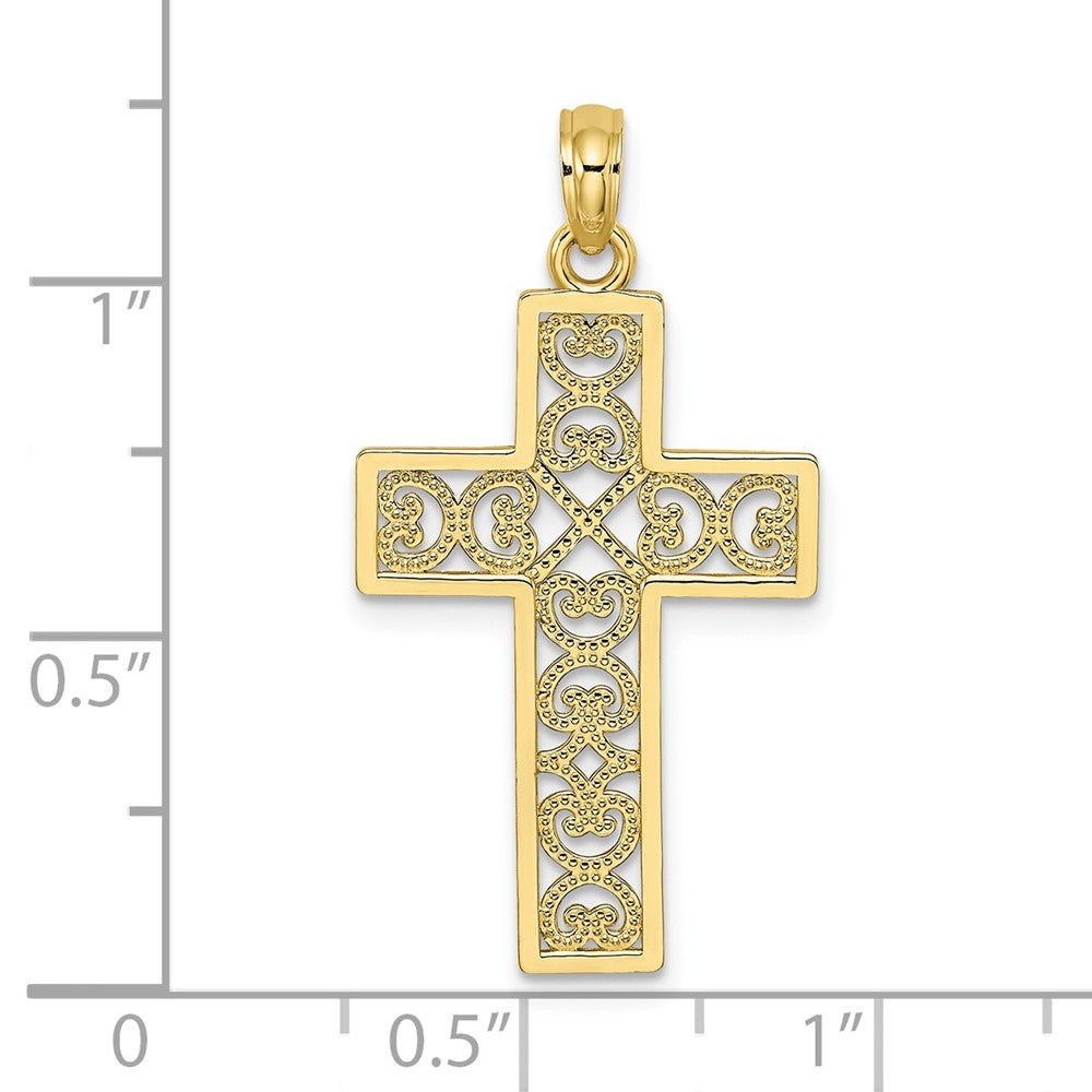 10K Textured Lace Center Cross Charm