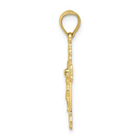 10K W/ Textured Scalloped Edge Crucifix Charm