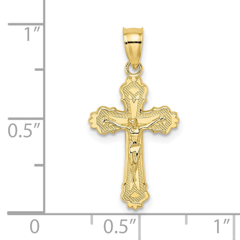 10K W/ Textured Scalloped Edge Crucifix Charm