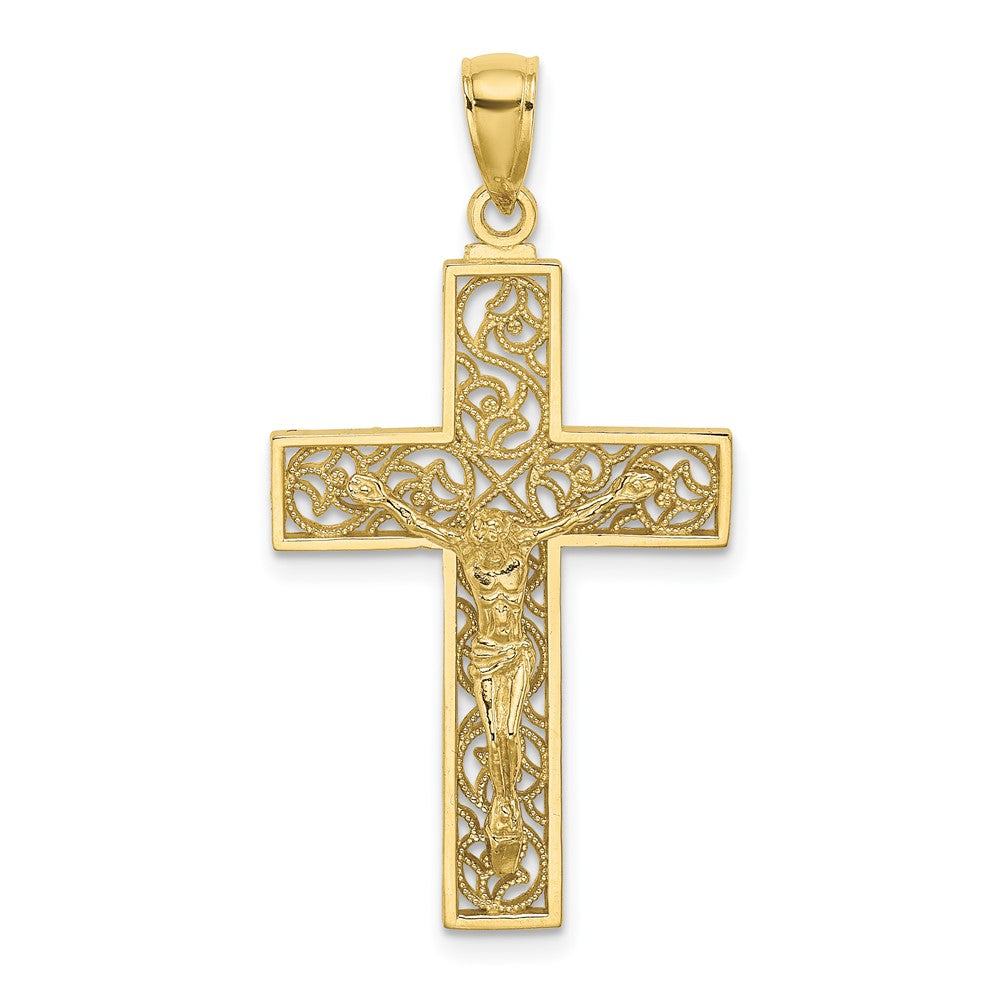 10K Textured Swirl Design Crucifix Charm