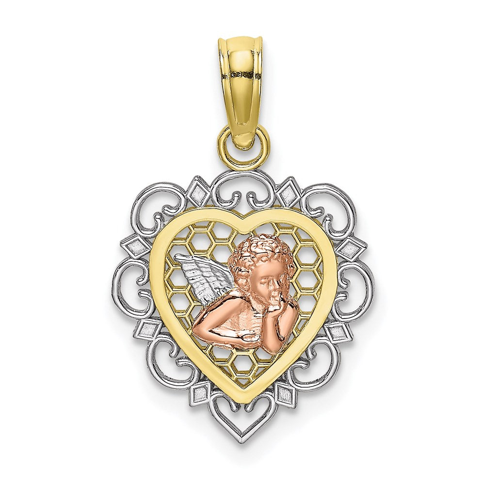 10K Tri-Color Small Angel In Heart Charm – TreasureFineJeweler