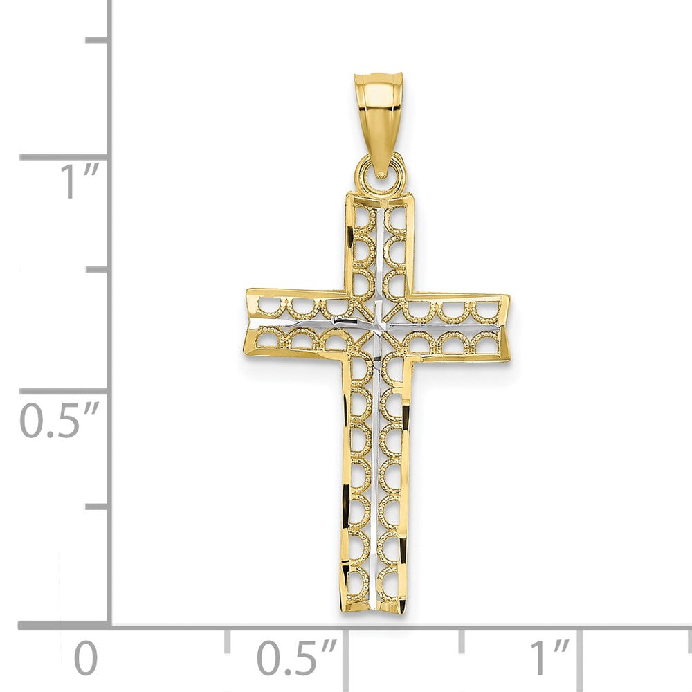 10K w/ Rhodium D/C Filigree Cross Pendant