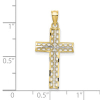 10K w/ Rhodium D/C Filigree Cross Pendant