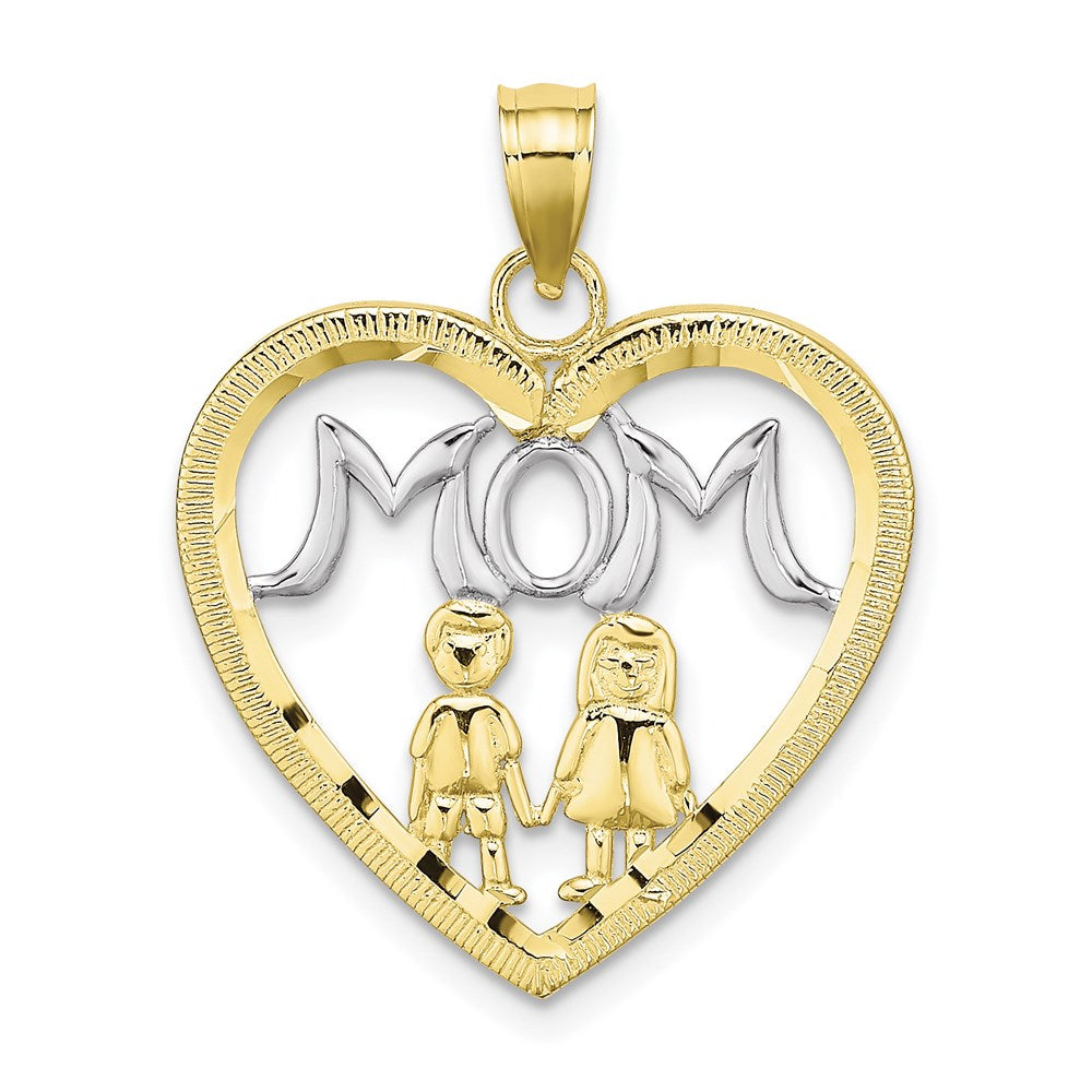 10K W/ Rhodium Heart With 2 Kids MOM Charm
