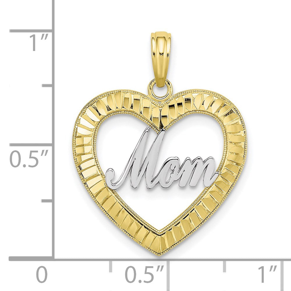 10K W/ Rhodium D/C Heart Frame MOM Charm