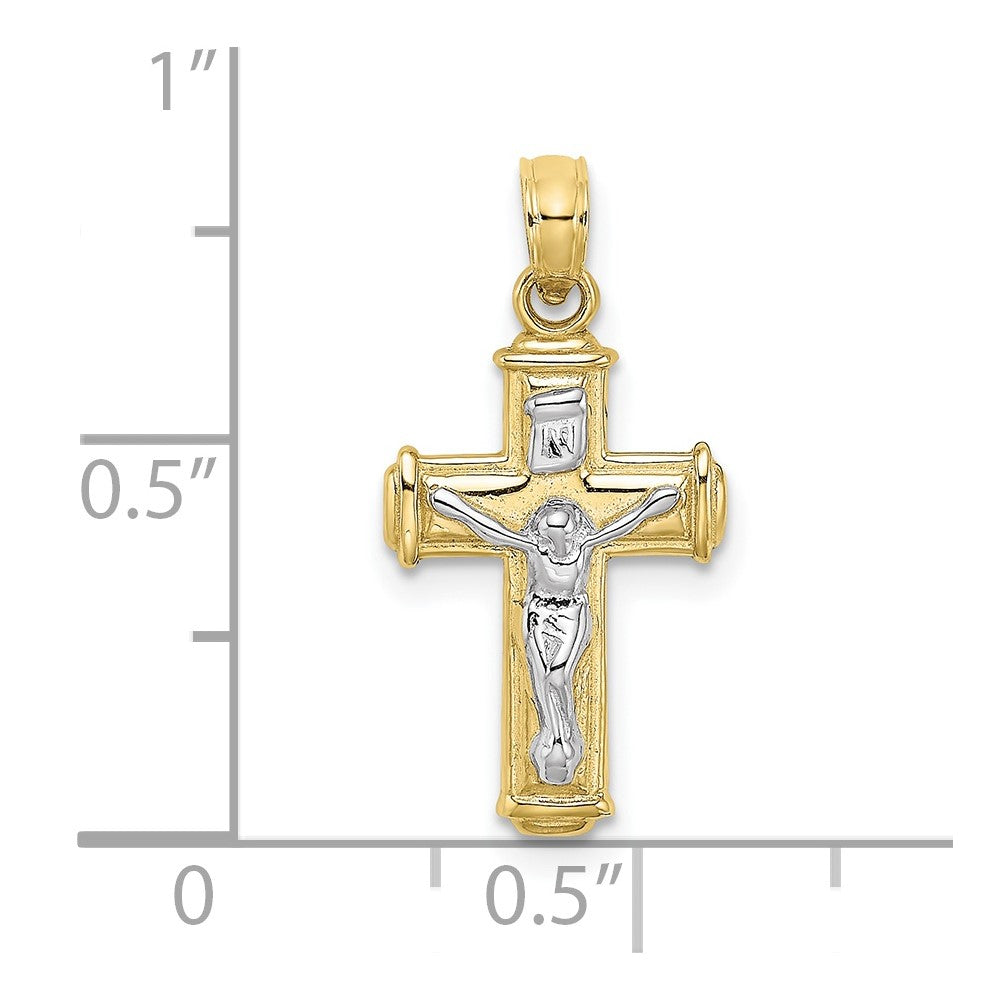 10K W/ Rhodium Polished Block Crucifix INRI Charm