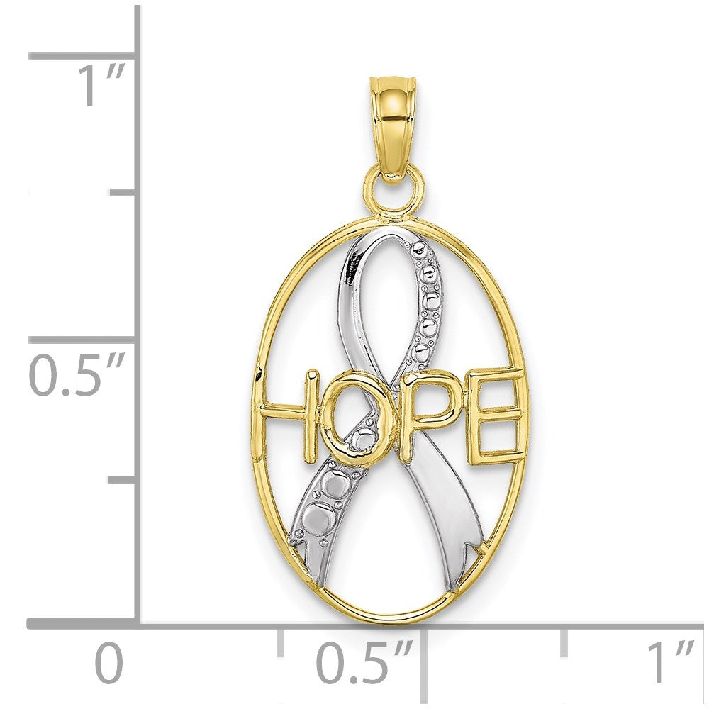 10K W/Rhodium HOPE Awareness Ribbon Pendant