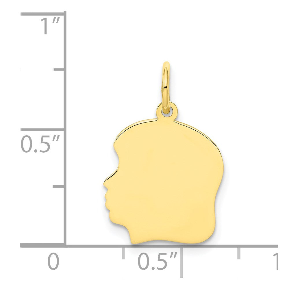 10K Plain Medium .018 Gauge Facing Left Engravable Girl Head Charm