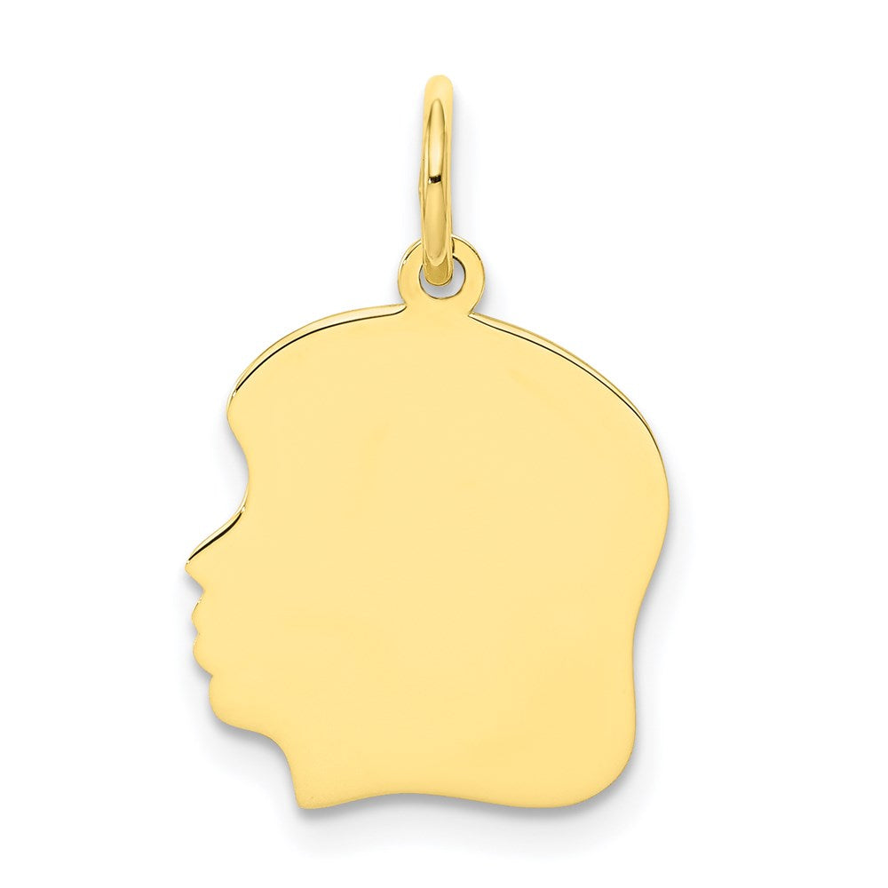 10K Plain Medium .018 Gauge Facing Left Engravable Girl Head Charm
