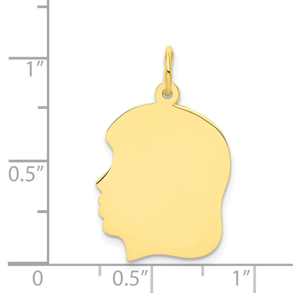 10K Plain Medium .018 Gauge Facing Left Engravable Girl Head Charm