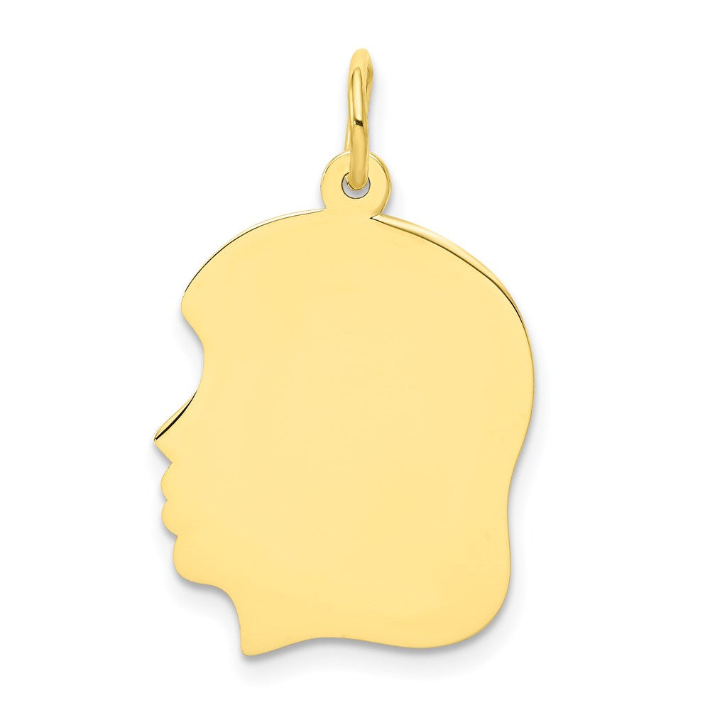 10K Plain Medium .018 Gauge Facing Left Engravable Girl Head Charm