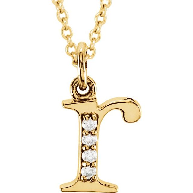 14K Yellow Gold .02 CTW Natural Diamond Lowercase Initial R 16" Necklace
