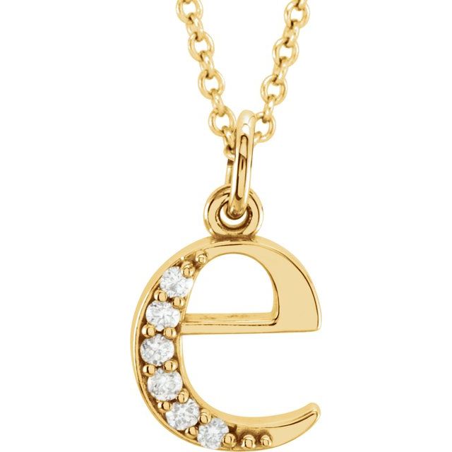 14K Yellow Gold .03 CTW Natural Diamond Lowercase Initial E 16" Necklace