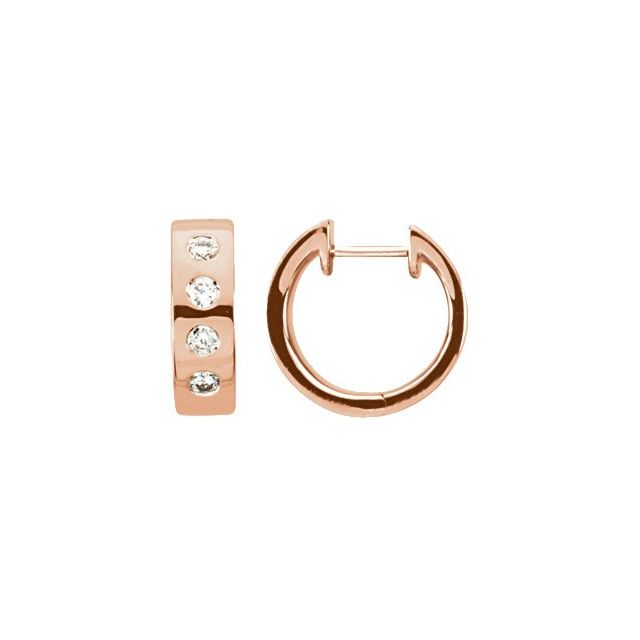 14K Rose 1/3 CTW Diamond Bezel-Set Hoop Earrings 1
