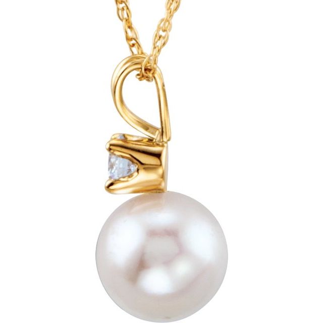 14K Yellow Gold Akoya Cultured Pearl & 1/10 CTW Diamond 18" Necklace