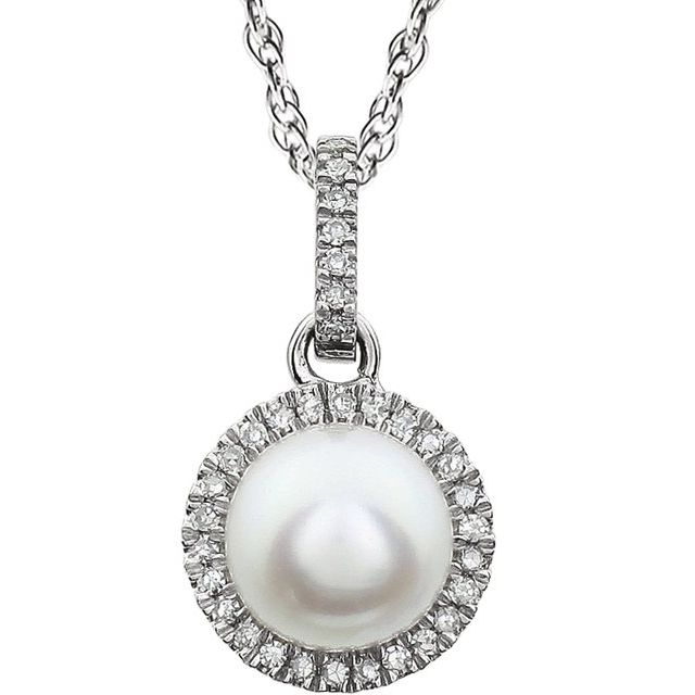 14K White  Freshwater Cultured  Pearl & 1/10 CTW Diamond 18" Necklace 1