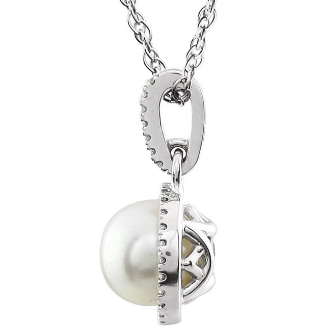 14K White  Freshwater Cultured  Pearl & 1/10 CTW Diamond 18" Necklace 2
