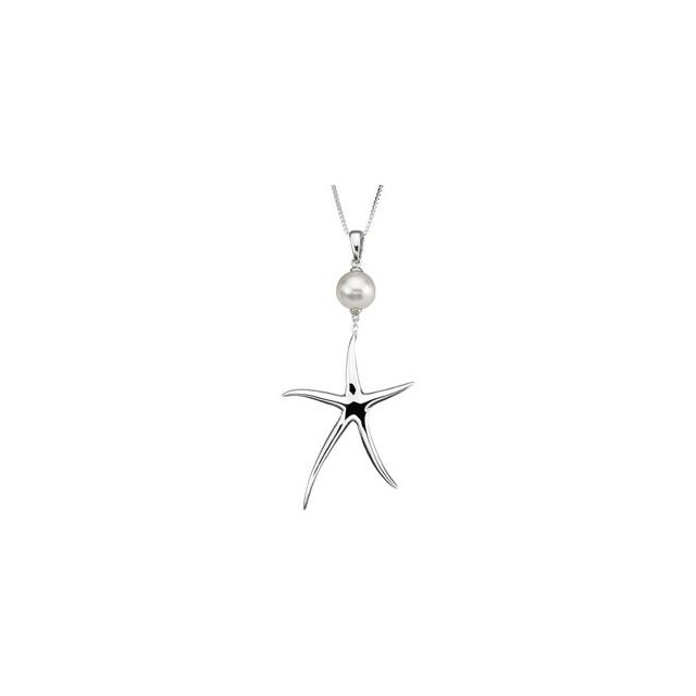 Sterling Silver Freshwater Cultured Pearl Starfish 18" Necklace
