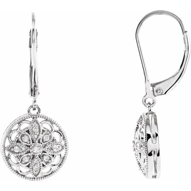 Sterling Silver 1/10 CTW Diamond Lever Back Earrings 1