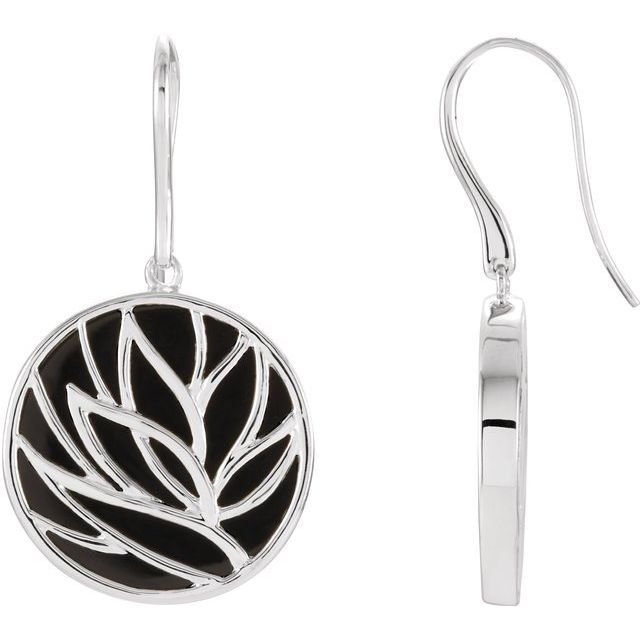 Sterling Silver Onyx Floral-Inspired Earrings 1