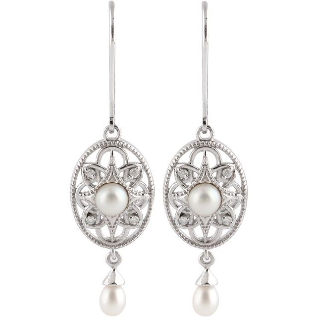 Sterling Silver Freshwater Cultured Pearl & .05 CTW Diamond Earrings 2