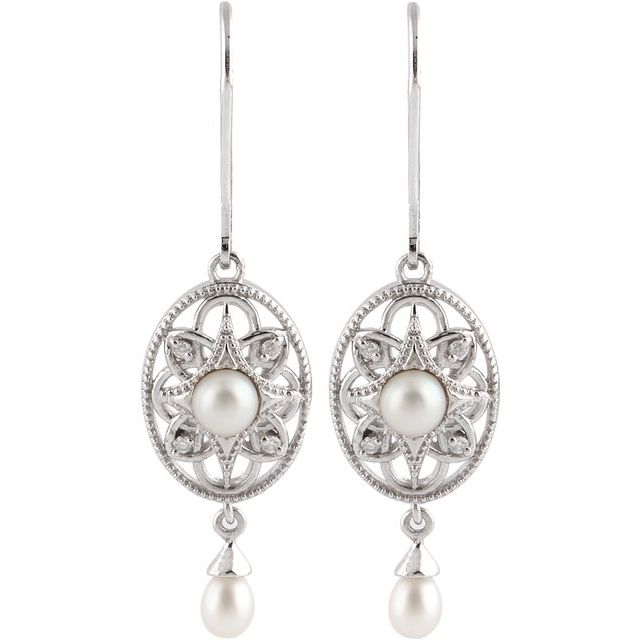 Sterling Silver Freshwater Cultured Pearl & .05 CTW Diamond Earrings 2