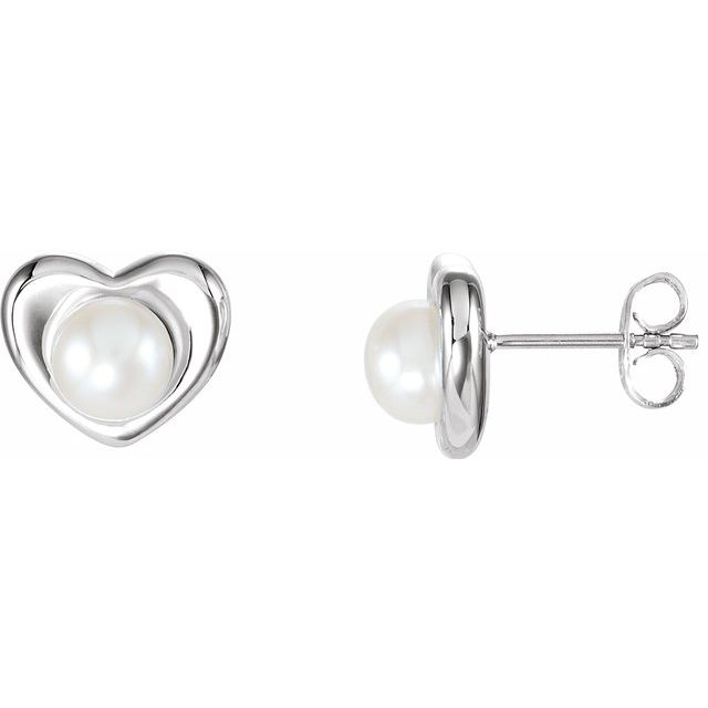 Sterling Silver Freshwater Cultured Pearl Heart Earrings 1