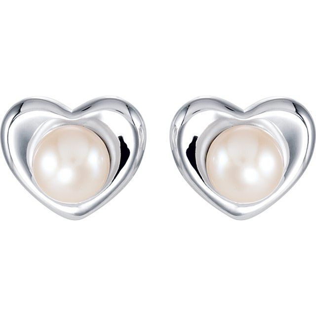 Sterling Silver Freshwater Cultured Pearl Heart Earrings 2