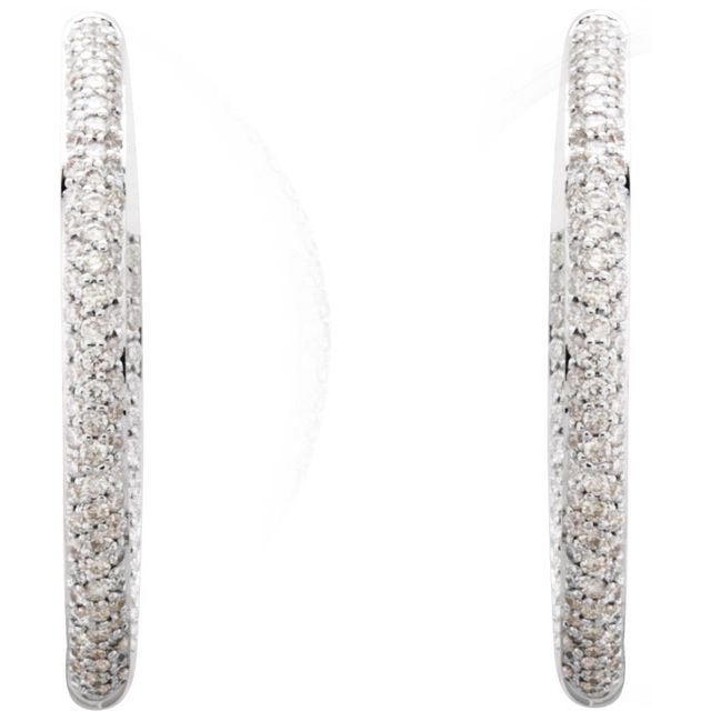 18K White 1 1/2 CTW Diamond Inside-Outside Hinged 28 mm Hoop Earrings 2