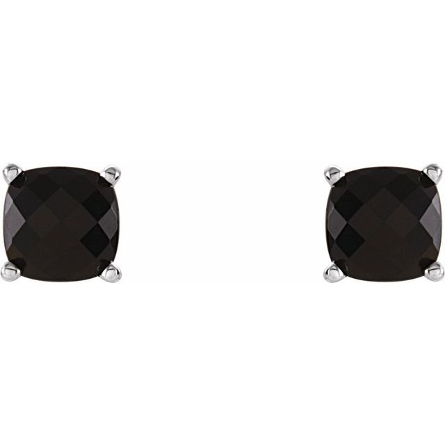14K White Gold 6x6 mm Cushion Natural Black Onyx Earrings