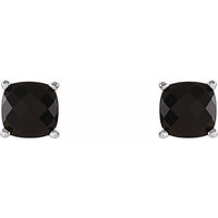 14K White Gold 6x6 mm Cushion Natural Black Onyx Earrings