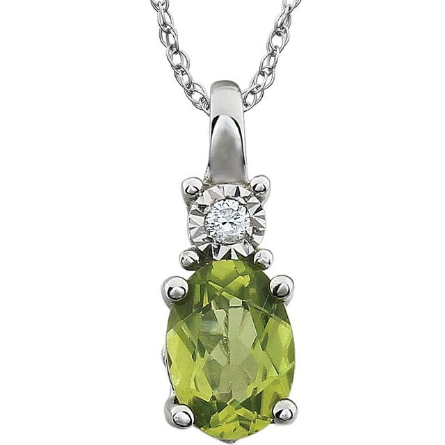 14K White Gold Natural Peridot & .02 CT Natural Diamond 18" Necklace