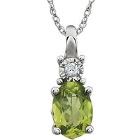 14K White Gold Natural Peridot & .02 CT Natural Diamond 18" Necklace