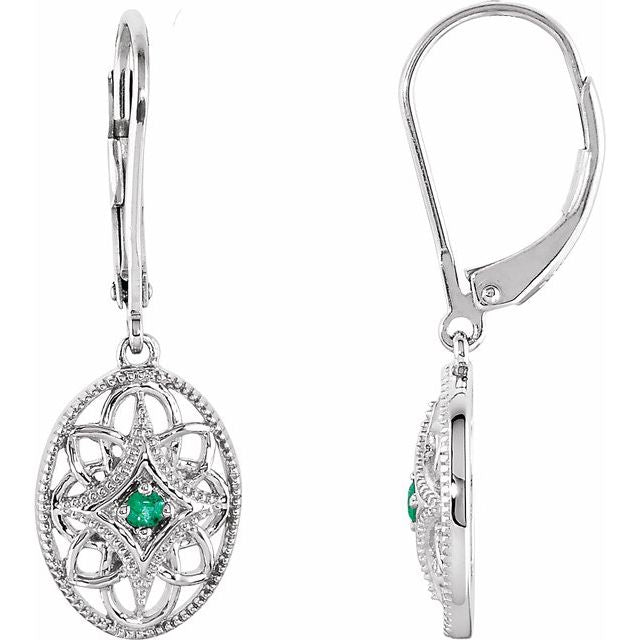 Sterling Silver Emerald Lever Back Earrings 1