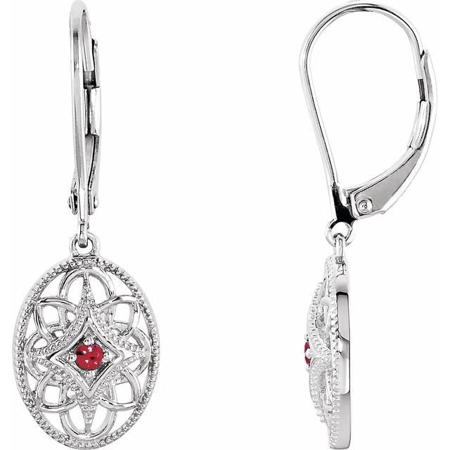 Sterling Silver Ruby Lever Back Earrings 1