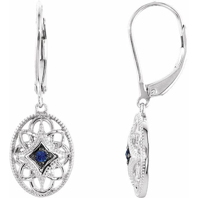 Sterling Silver Sapphire Lever Back Earrings 1