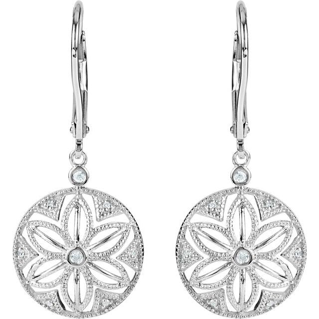 Sterling Silver .08 CTW Diamond Lever Back Earrings 2