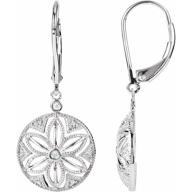 Sterling Silver .08 CTW Diamond Lever Back Earrings 1