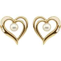 14K Yellow Cultured Akoya Pearl Heart Earrings 2