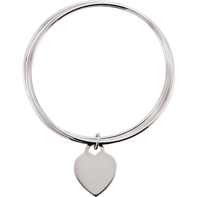 Sterling Silver Triple Bangle 8" Bracelet with Heart Dangle