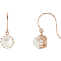 14K Rose Gold Cultured Freshwater White Gold Pearl Crown Earrings