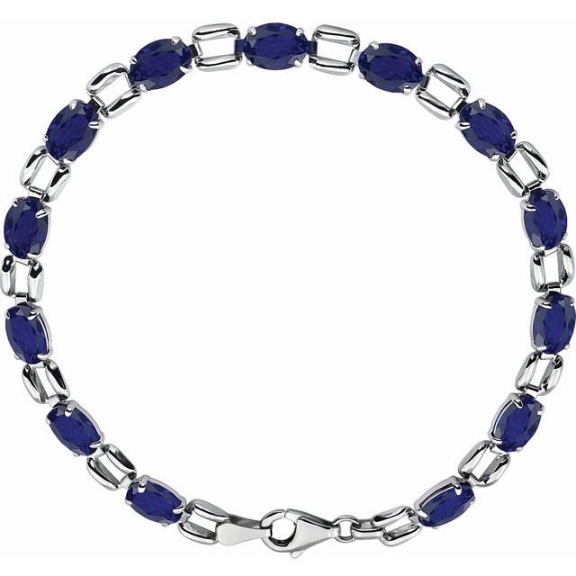 14K White 7x5 mm Oval Lab-Grown Blue Sapphire 7" Bracelet 1