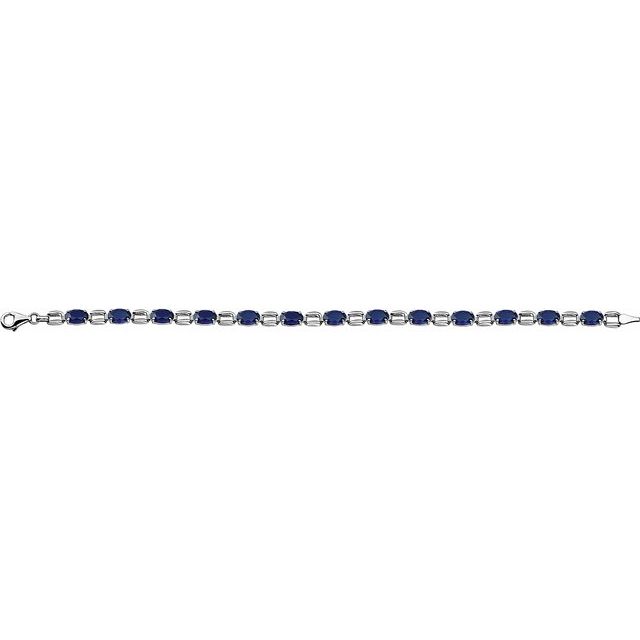 14K White 7x5 mm Oval Lab-Grown Blue Sapphire 7" Bracelet 2