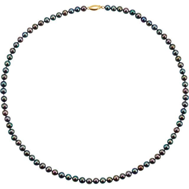 14K Yellow Freshwater Cultured Black Pearl 20" Necklace 2