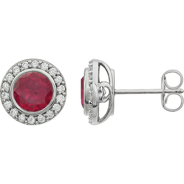 Sterling Silver 6 mm Round Red Cubic Zirconia Halo-Style Earrings 1