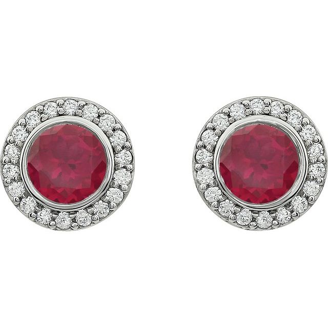 Sterling Silver 6 mm Round Red Cubic Zirconia Halo-Style Earrings 2