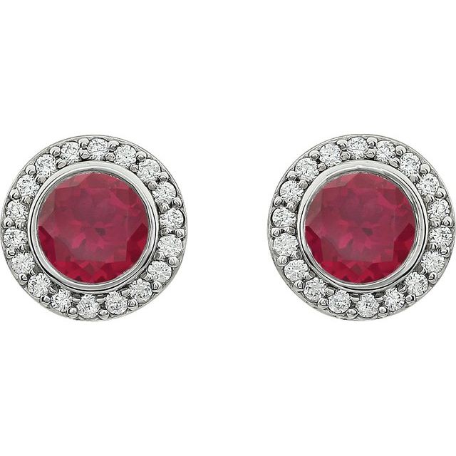 Sterling Silver 6 mm Round Red Cubic Zirconia Halo-Style Earrings 2