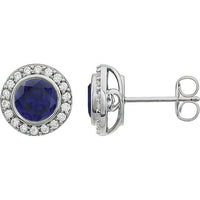 Sterling Silver 6 mm Round Dark Blue Cubic Zirconia Halo-Style Earrings 1