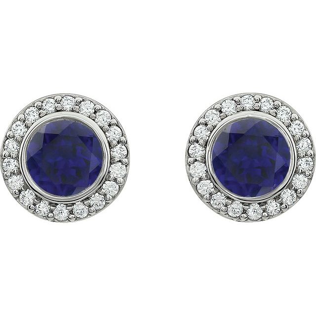 Sterling Silver 6 mm Round Dark Blue Cubic Zirconia Halo-Style Earrings 2