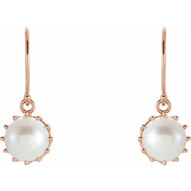 14K Rose Gold Cultured Freshwater White Gold Pearl Crown Earrings